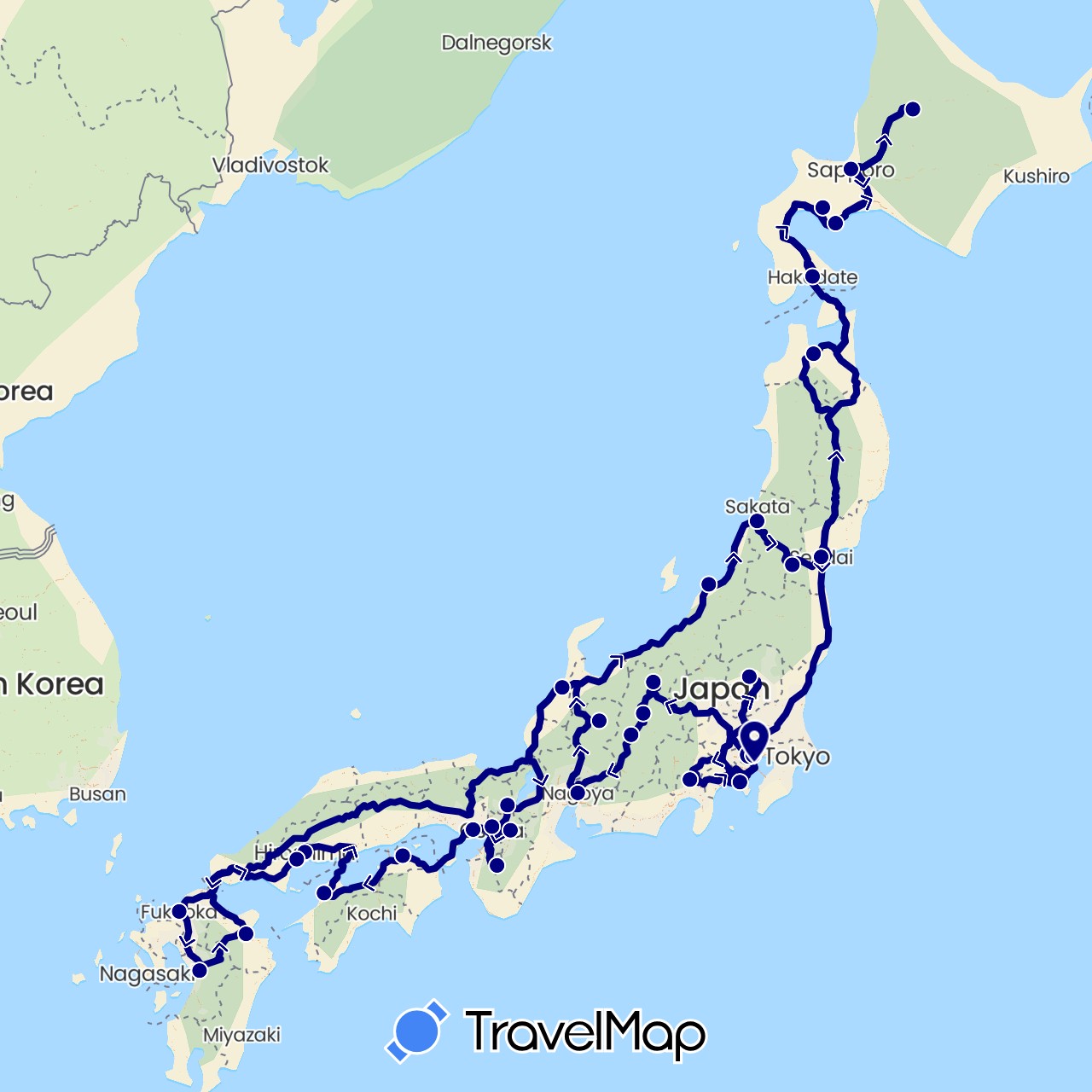 TravelMap itinerary: driving in Japan (Asia)